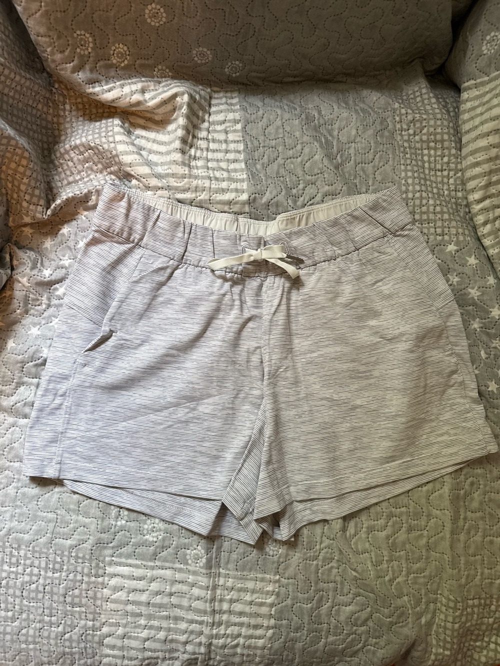 Lululemon Women's Light Gray Stripe Lounge Shorts with Drawstring